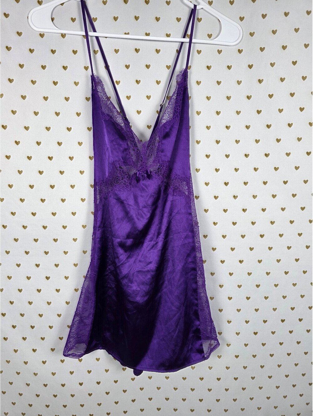 Victorias Secret Silky Satin Slip Dress Strappy Sheer Panel Purple Small